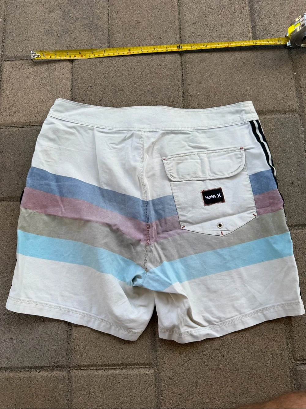 Hurley White Swim Board Shorts with Blue, Pink & Green Stripes